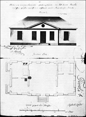 Bauplan vom Stadtmaurermeister Höchle für das Gartengebäude des Raphael Kaula