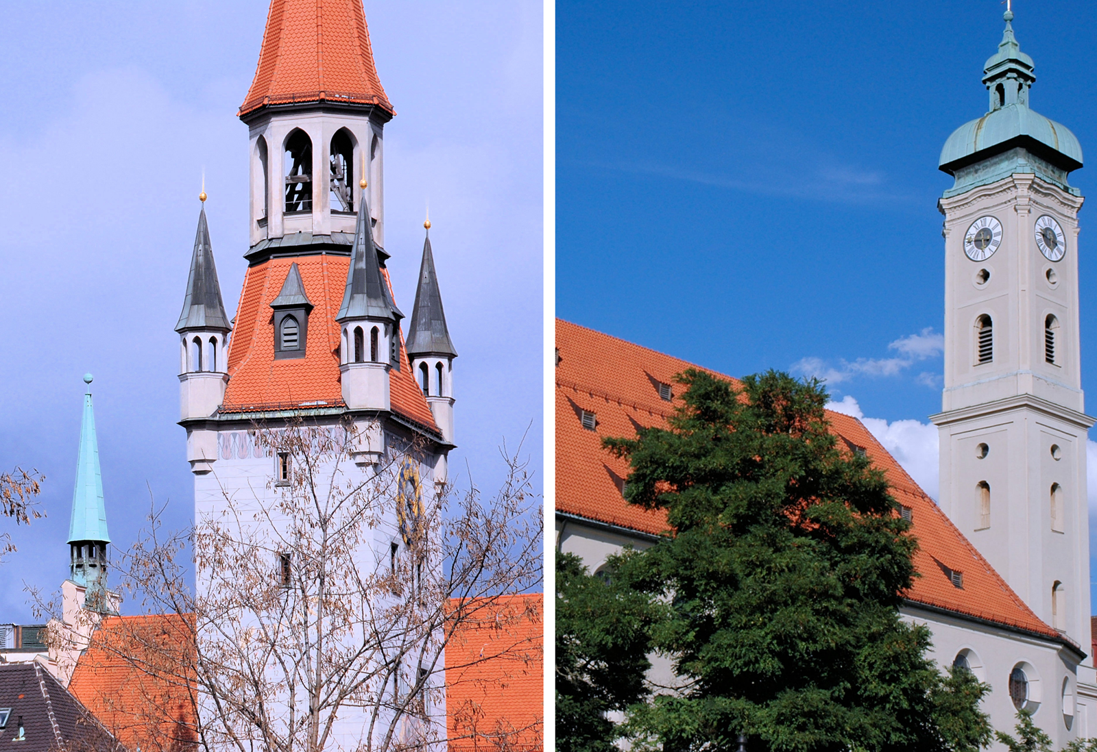 Neuer Turm des alten Rathauses, Heilig-Geist-Kirche im Tal